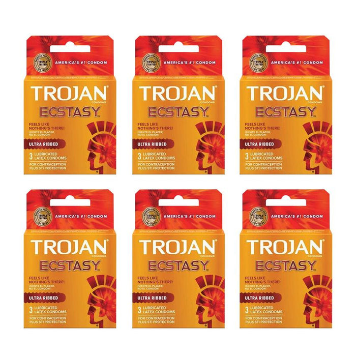 Trojan Ecstasy Ribbed 3PK Lubricated Condoms (6 Count)-Condom