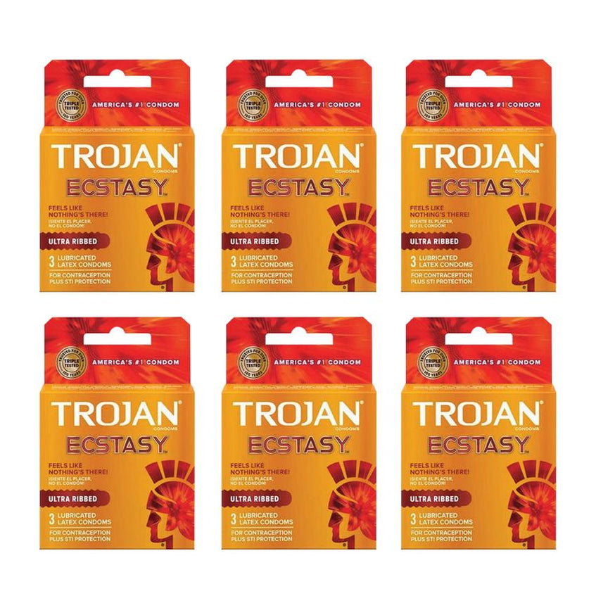 Trojan Ecstasy Ribbed 3PK Lubricated Condoms (6 Count) — MJ Wholesale