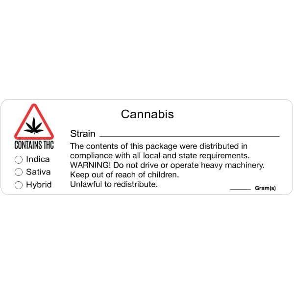 Universal Contains THC Triangle Strain & Gram Label 3" x 1" Inch (1000 Count Roll)-Prescription Labels & State Compliant Labels