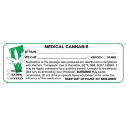 Vermont "Canna Strain & Weight Label" 1" x 3" Inch 1000 Count-Prescription Labels & State Compliant Labels