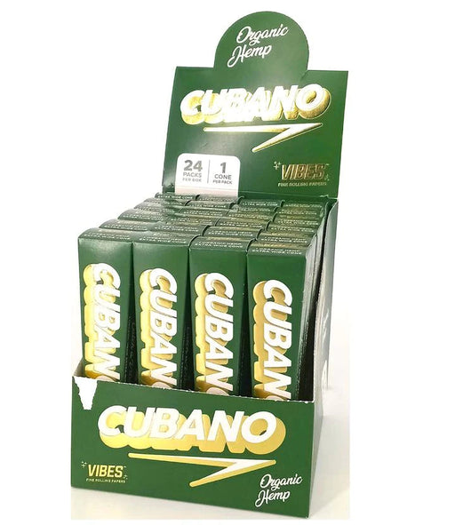 Vibes Cubano Organic Hemp Cones King Size - (24 Packs Per Box -1 Cone Per Pack)-Papers and Cones