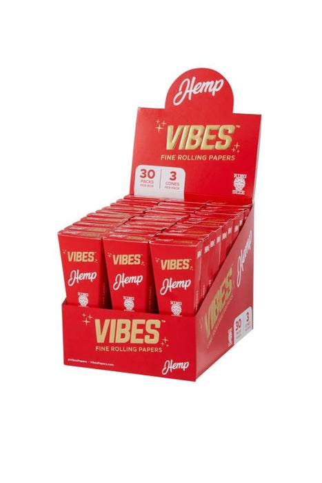 Vibes Hemp Cones King Size - (30 Packs Per Box - 3 Cones Per Pack)-Papers and Cones