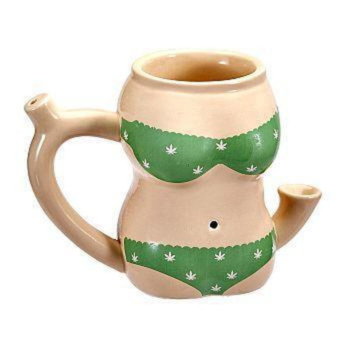 Wake & Bake Ceramic Coffee Mug Pipe - Bikini Design- (1 Count)-Hand Pipes, Rigs, & Bubblers