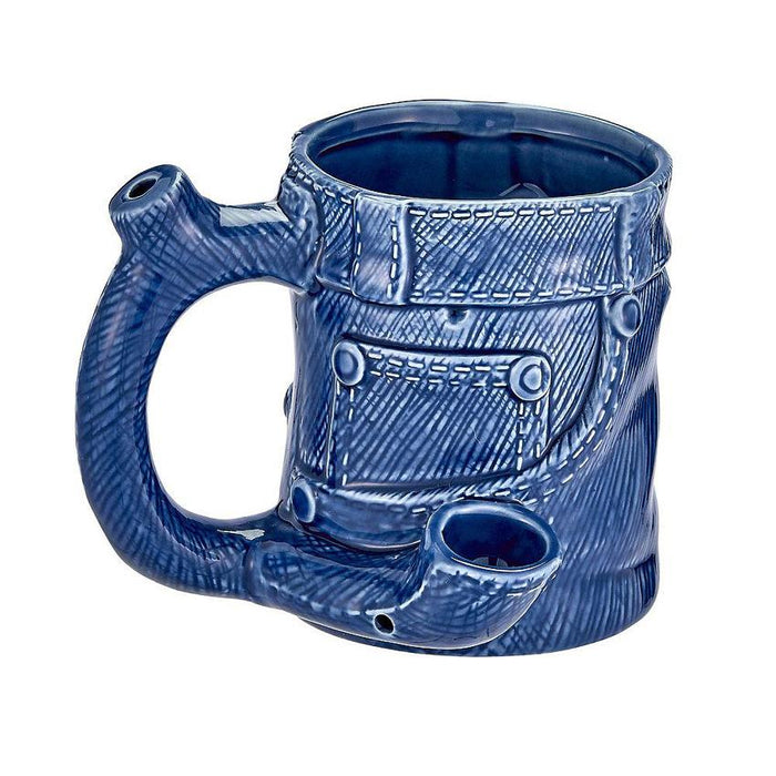 Wake & Bake Ceramic Coffee Mug Pipe - Denim Jeans - (1 Count)-Hand Pipes, Rigs, & Bubblers