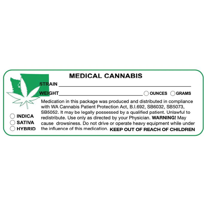 Washington "Canna Strain & Weight Label" 1" x 3" Inch 1000 Count-Prescription Labels & State Compliant Labels
