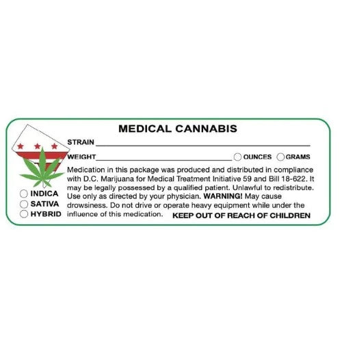 Washington DC "Canna Strain & Weight Label" 1" x 3" Inch 1000 Count-Prescription Labels & State Compliant Labels