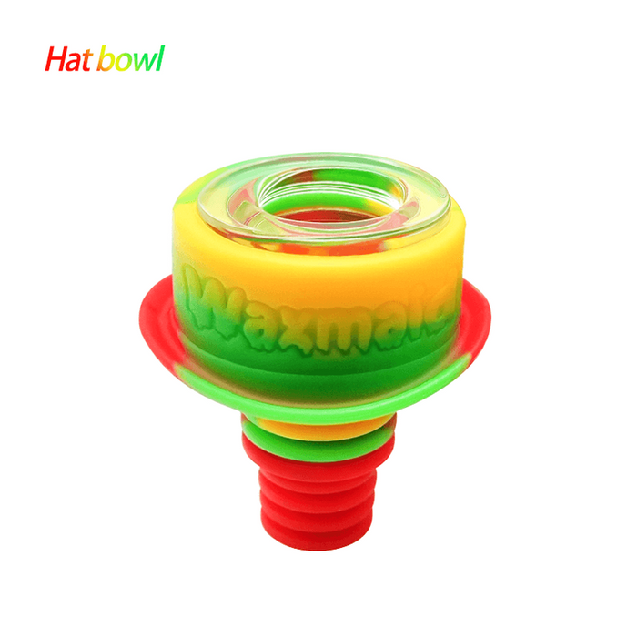 Waxmaid 14mm-18mm Hat Silicone And Glass Bowl Display - (12 Count Display)-Hand Pipes, Rigs, & Bubblers