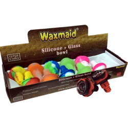 Waxmaid 14mm-18mm Hat Silicone And Glass Bowl Display - (12 Count Display)-Hand Pipes, Rigs, & Bubblers