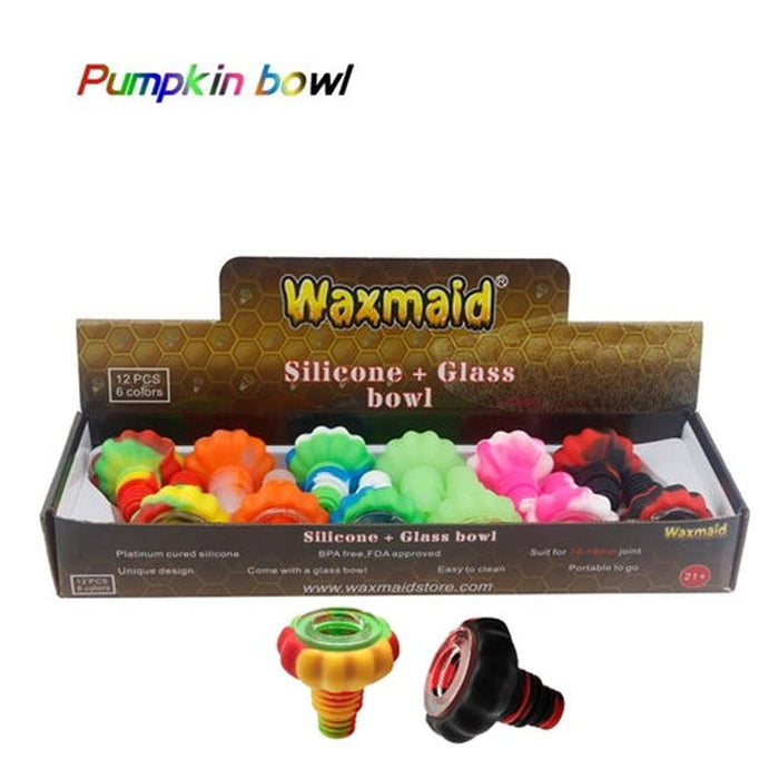 Waxmaid 14mm-18mm Pumpkin Bowl Silicone And Glass Bowl Display - (12 Count Display)-Hand Pipes, Rigs, & Bubblers