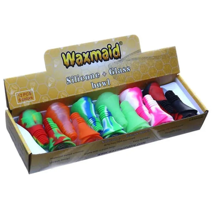 Waxmaid 14mm-18mm Rose Silicone And Glass Bowl Display - (12 Count Display)-Hand Pipes, Rigs, & Bubblers