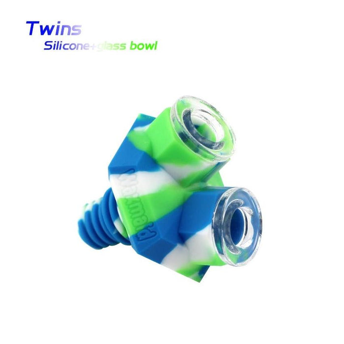 Waxmaid 14mm-18mm Twins Bowl Silicone And Glass Bowl Display - (12 Count Display)-Hand Pipes, Rigs, & Bubblers