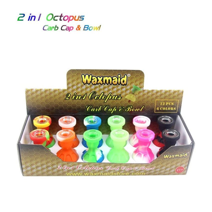 Waxmaid 2 in 1 Octopus Silicone Carp Cap & Bowl - (12 Count Display)-Hand Pipes, Rigs, & Bubblers