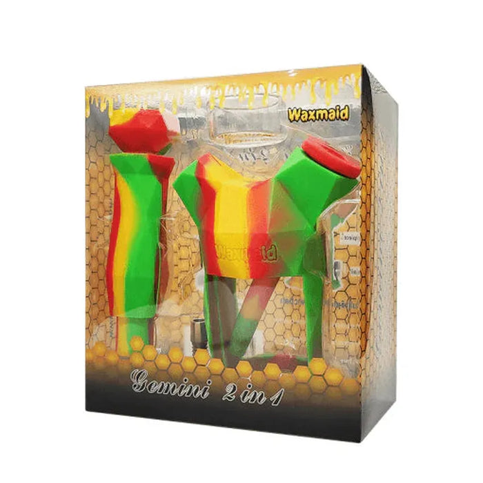 Waxmaid Gemini 2-IN-1 Water Pipe & Dab Straw Kit - Various Colors - (1 Count)-Hand Pipes, Rigs, & Bubblers