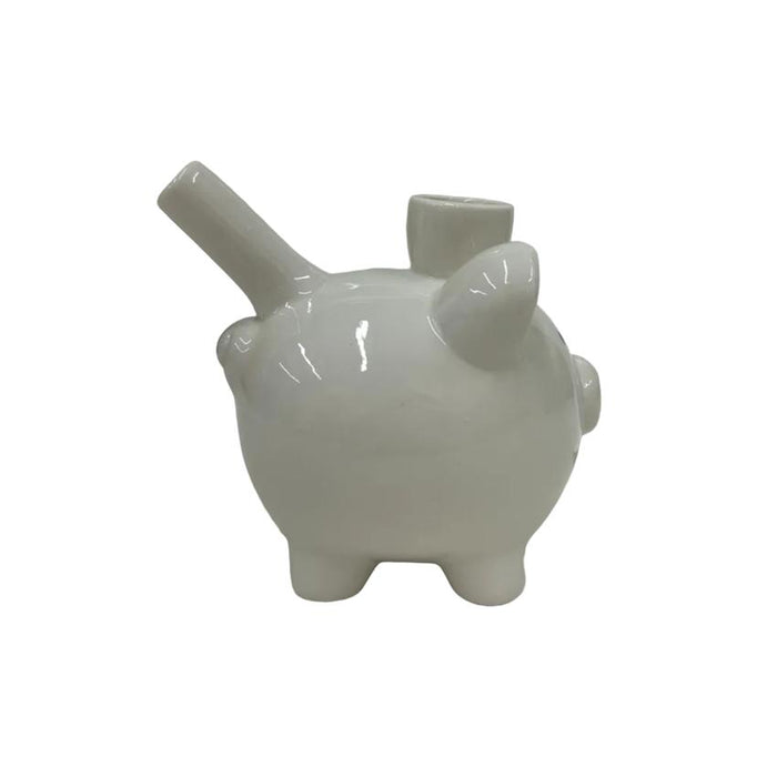 White Piggy Ceramic Pipe - (1 Count)-Hand Pipes, Rigs, & Bubblers