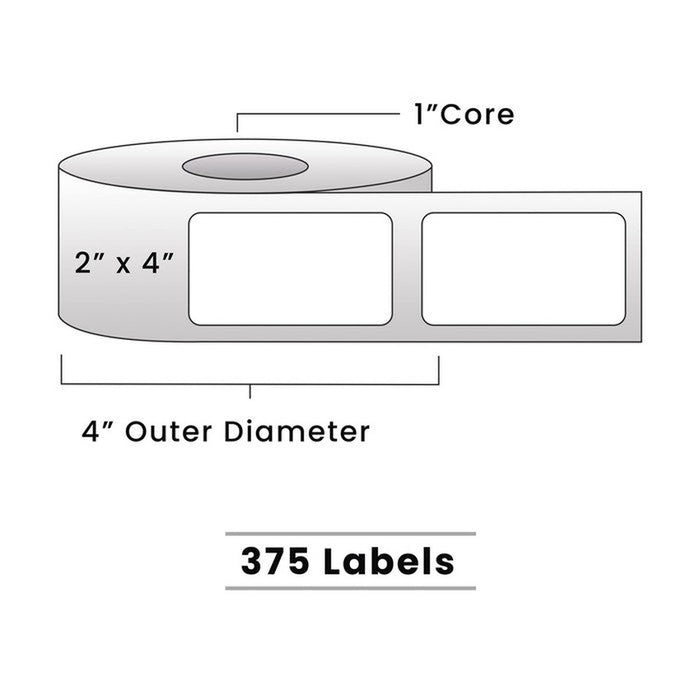 Zebra Direct Thermal Labels - 2" x 4" - 1" Core / 4" Outer Diameter - (375 Labels Per Roll)-Stock Labels