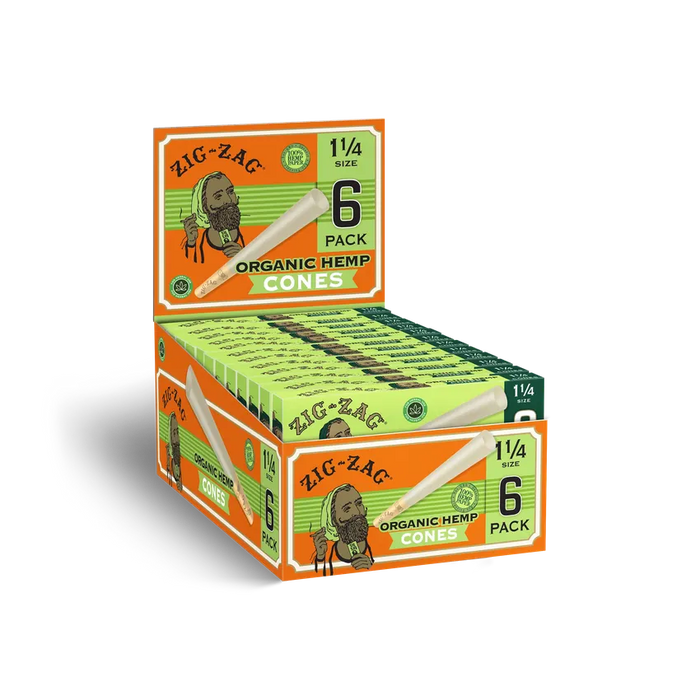 Zig-Zag - 1 1/4 Organic Hemp Cones - 6pk - (24 Per Display)-Papers and Cones
