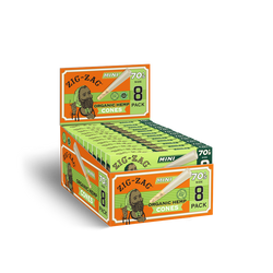 Zig-Zag 70s Mini size Organic Hemp Cones - 8pk - (18 Boxes Per Display)-Papers and Cones