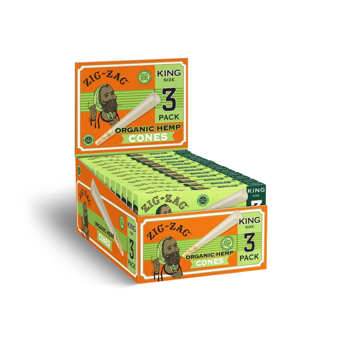 Zig-Zag - King Size Organic Hemp Cones - 3pk - (24 Per Display)-Papers and Cones
