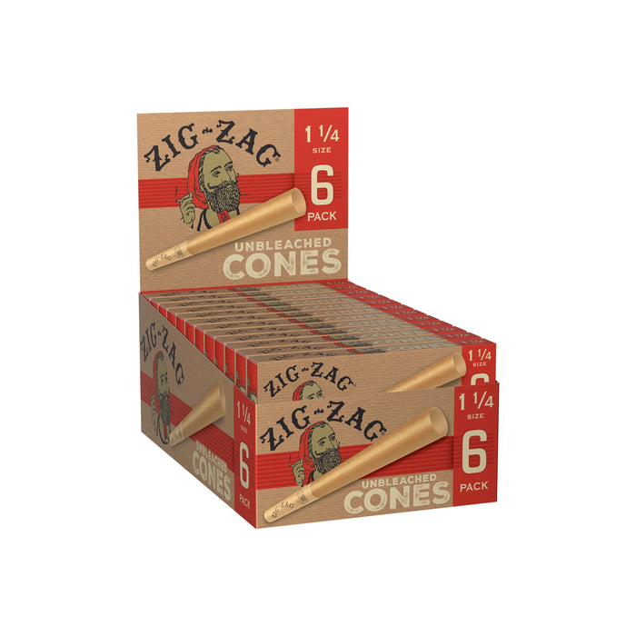 Zig-Zag Unbleached 1 1/4" Cones - 6 Cones Per Pack - (24 Count Display)-Papers and Cones