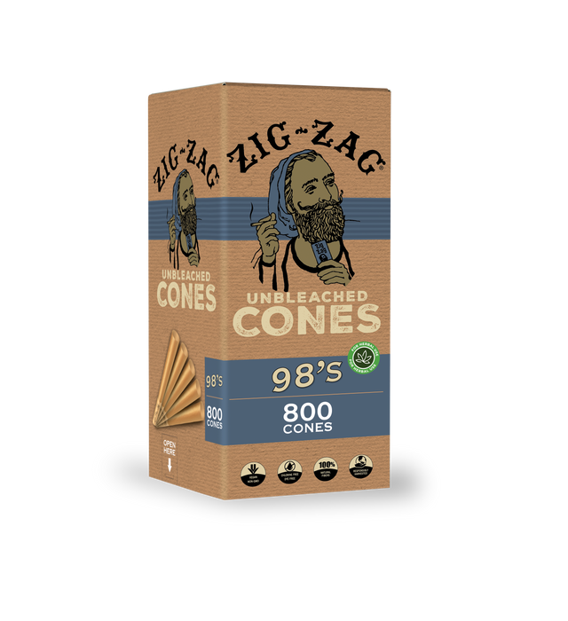 Zig-Zag Unbleached 98MM Size Bulk Cones - (800 Cones Per Bulk Cones Box)-Papers and Cones