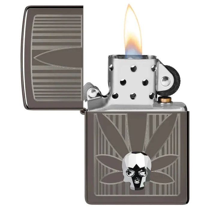 ZIPPO Leaf and Skull Black Ice Lighter - (1 Count)-Lighters and Torches