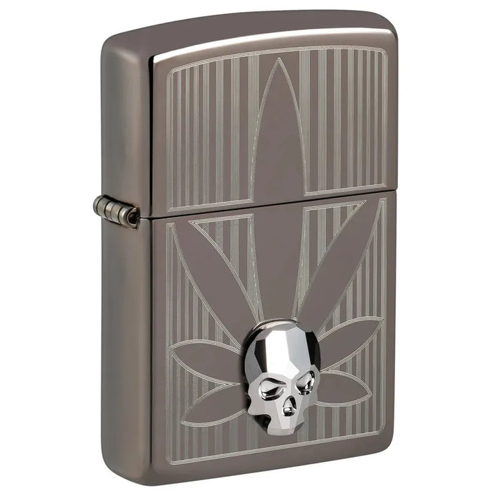 ZIPPO Leaf and Skull Black Ice Lighter - (1 Count)-Lighters and Torches