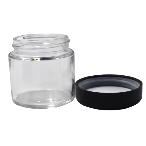 3oz Extra Wide Clear Glass Jar with Black Child-Proof Cap (144 Count Case)-Glass Jars