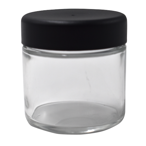 3oz Extra Wide Clear Glass Jar with Black Child-Proof Cap (144 Count CASE)