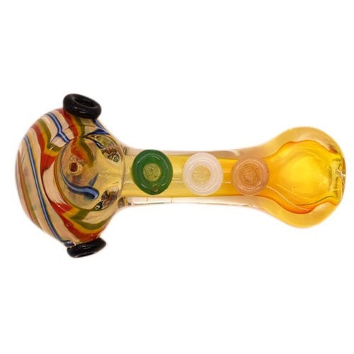 4” Frit and Fumed Rasta Buttons Glass Pipe - Color May Vary - (1 Count)-Hand Glass, Rigs, & Bubblers
