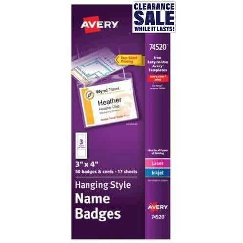 Avery 74520 4" x 3" White Horizontal Hanging-Style Name Badges (50 per Box)-