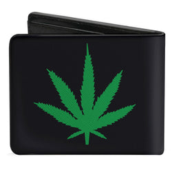 Bi-Fold Wallet - Marijuana Leaf Repeat Pattern Black and Green-Novelty, Hats & Clothing