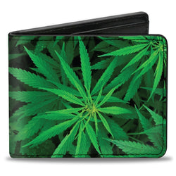 Bi-Fold Wallet - Vivid Marijuana Leaves Stacked-Novelty, Hats & Clothing