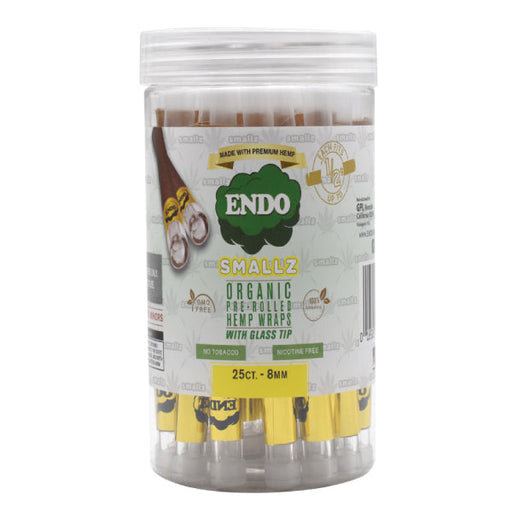 ENDO Smallz Organic Hemp Wrap Pre Rolled With 8mm Glass Tips - (25 Count Jar)-Papers and Cones