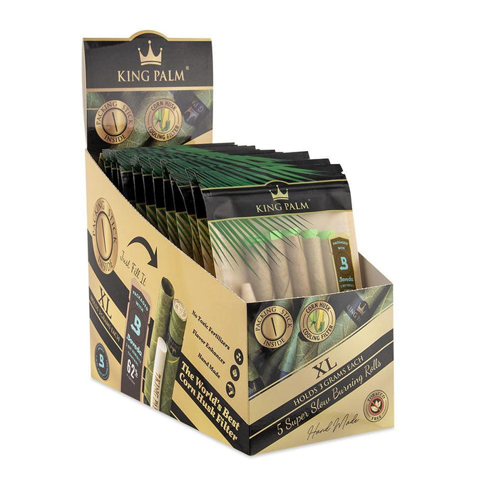 King Palm XL Size Wraps W/ Boveda - 5 pack - (15 Count Display)-Papers and Cones