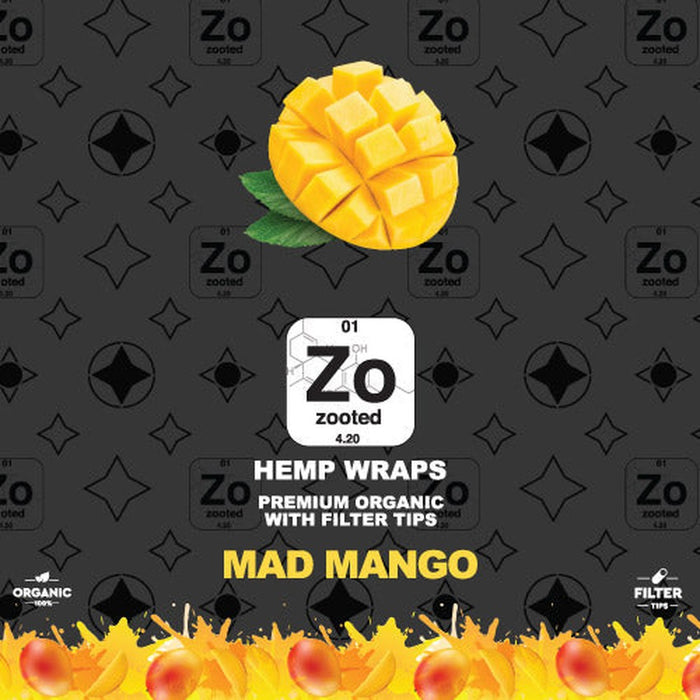 Mad Mango Zooted Hemp Wraps Display Box - 2 Wraps Per Pack - (25 Pack Display)-Papers and Cones