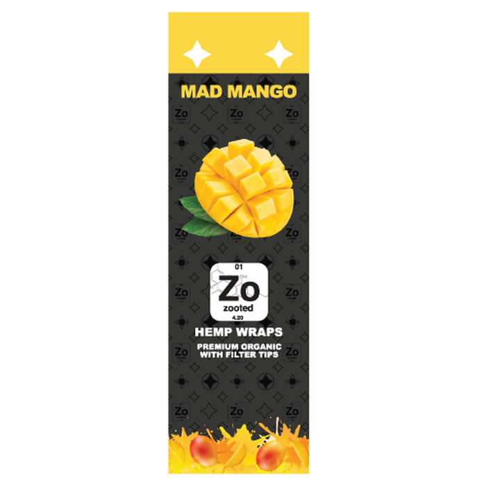 Mad Mango Zooted Hemp Wraps Display Box - 2 Wraps Per Pack - (25 Pack Display)-Papers and Cones