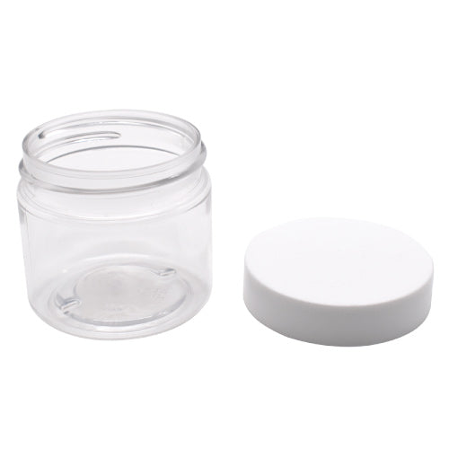 MASTER-STOCK 2 oz Clear PET Straight Sided Plastic Jar (White Lid)-Glass Jars