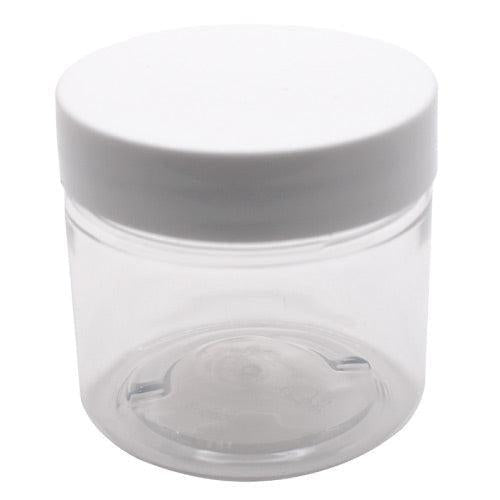 MASTER-STOCK 2 oz Clear PET Straight Sided Plastic Jar (White Lid)-Glass Jars