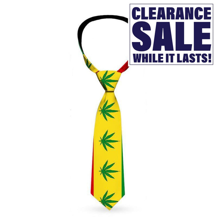 Necktie - Marijuana Leaves Repeat Rasta on Red Gold and Green-Novelty, Hats & Clothing