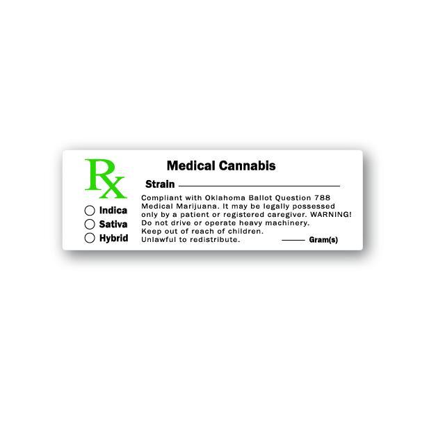 Oklahoma Medical Canna Strain & Gram Label 1" x 3" Inch 1000 Count-Prescription Labels & State Compliant Labels