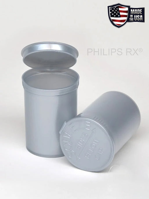 F&S Philips RX 30 DRAM Pop Top Vial - 1/4 oz - Child Resistant - Opaque Silver - (150 Count) 2400 Count - 16 Boxes - Mj Wholesale