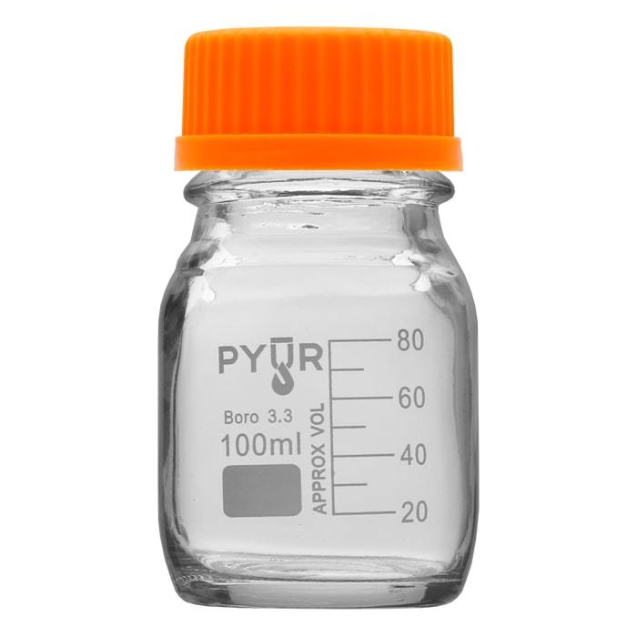 Pyur 100ml Glass Concentrate Beaker Reagent Media Storage Bottle GL45 Screw Cap - (1 Count)-Hydroponics