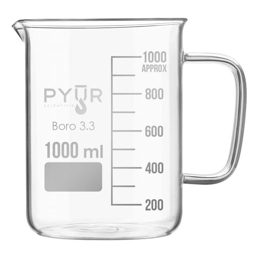 Pyur Glass Concentrate Beaker Low Form with Spout and Graduations with Handle - 1000ml - (1 Count)-Hydroponics