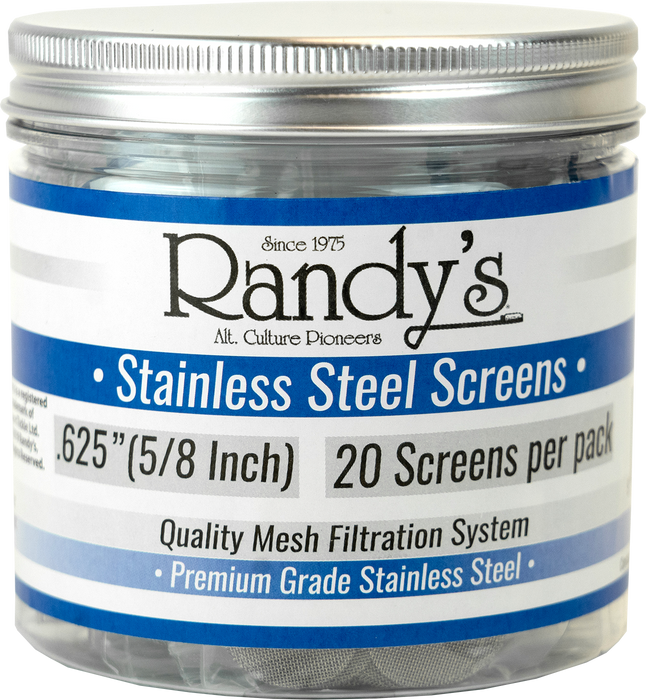 Randy's .625" Stainless Steel Screen Jar - Available In Stainless Steel OR Brass - (36 Packs Per Display)-Hand Glass, Rigs, & Bubblers