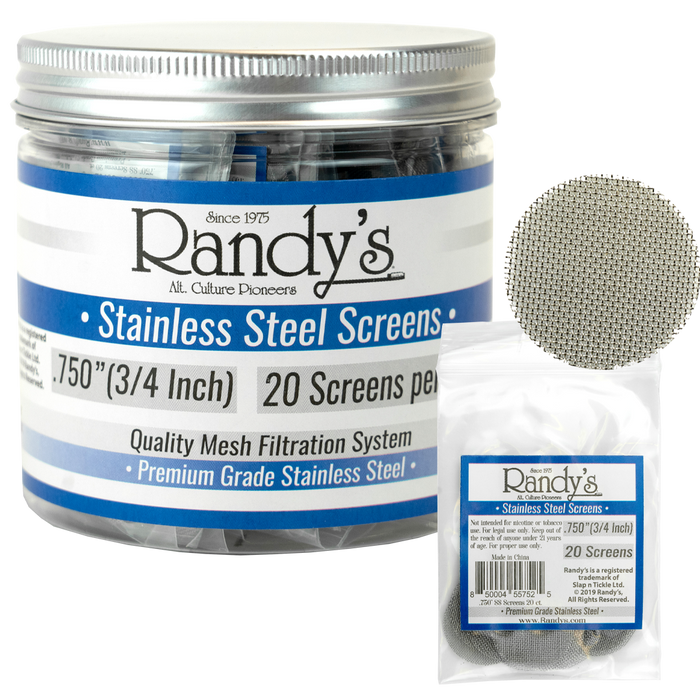 Randy's .750" Stainless Steel Screen Jar - Available In Stainless Steel Screen OR Brass - (36 Packs Per Display)-Hand Glass, Rigs, & Bubblers