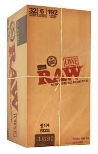 RAW Authentic 1 1/4" Cones Classic Unrefined 6-Cones per pack (32 Pack)-Papers and Cones