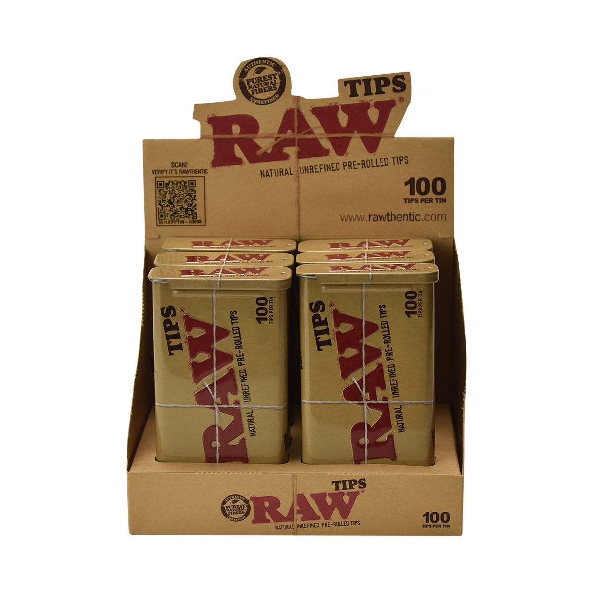 RAW Authentic Pre-Rolled Tips Tin 100ct - 6 Count Display — MJ Wholesale