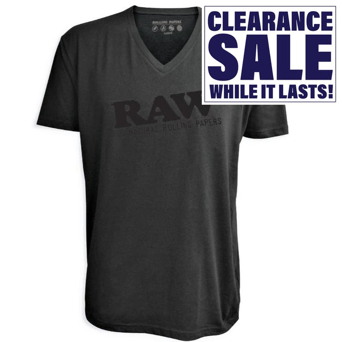 RAW Authentic V-Neck Black Logo T-Shirt - Various Sizes - (1 Count or 3 Count)-Novelty, Hats & Clothing