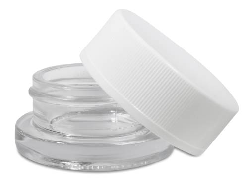 1/8 oz. Clear Plastic Concentrate Container, White Smooth Child Resistant  Cap, 33mm 33-400