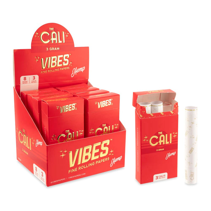 Vibes - The Cali - Hemp 3 Gram Cylindrical Shape Paper - 3 Per Pack - (8 Count Display)-Papers and Cones